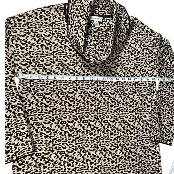 Calvin Klein Cowl Neck Tunic Sweater Medium Black Camel Cheetah Leopard Print - Picture 4 of 10